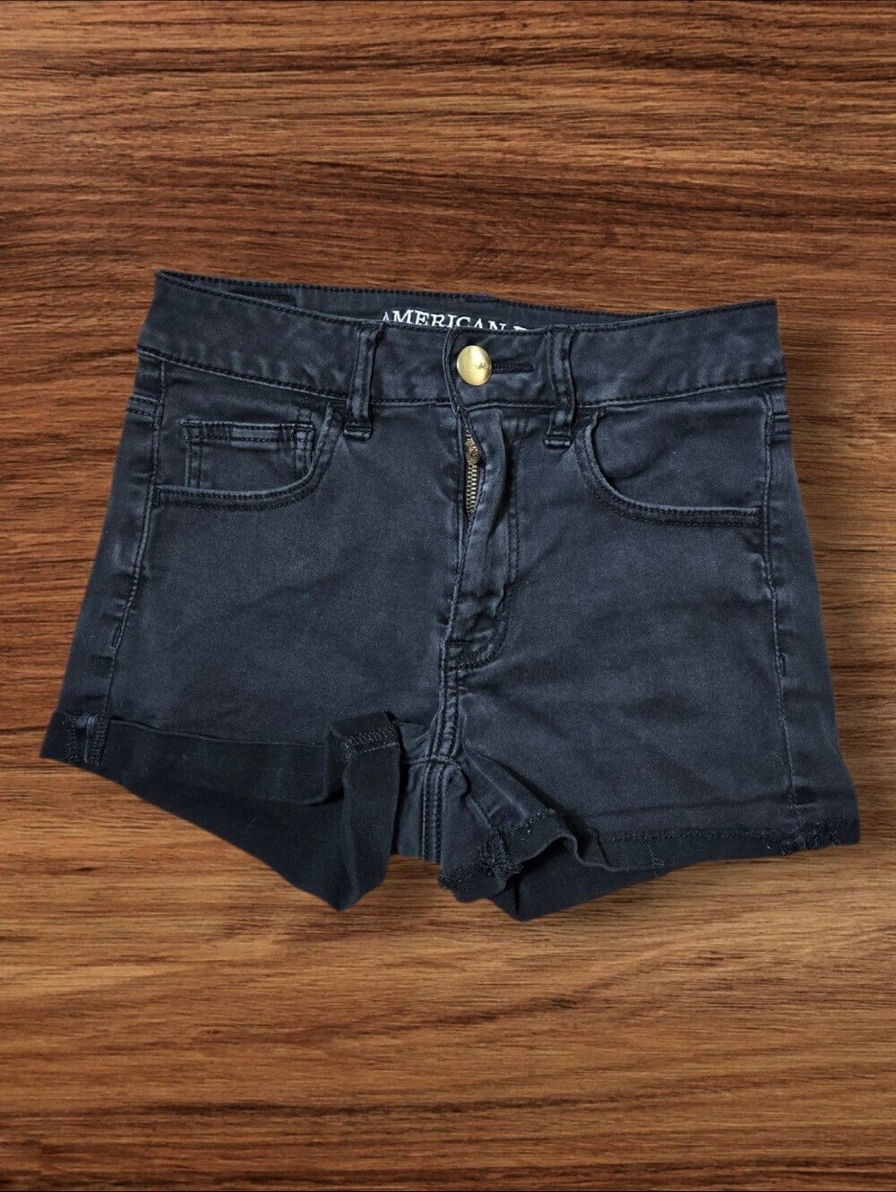 American Eagle Outfitters Black Denim High-Rise Shortie Stretch Shorts
